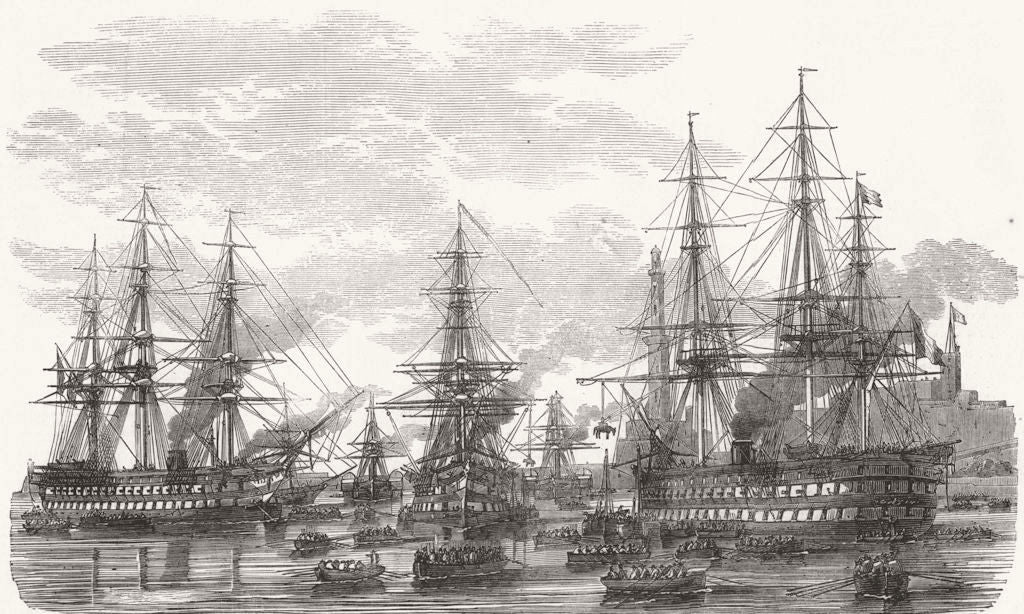 ITALY. Landing of the French troops in the port of Genoa 1859 old print
